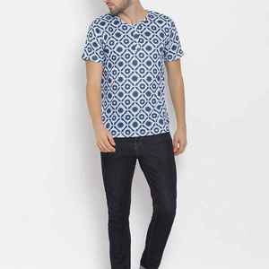 T-shirt en coton à col rond et manches courtes pour homme, imprimé géométrique, coupe classique, haut décontracté tissé, hauts pour homme, t-shirts pour homme - Product Image 1
