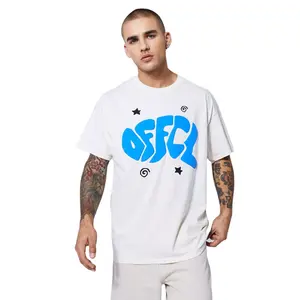 Kaus Oblong Cetakan Puff Warna Putih Berat Pria Buatan Khusus Terbaru Kaus Oblong Pria dengan Logo Cetak Puff Di Depan