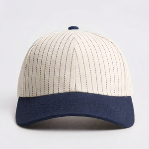 Custom Embroidered Two Tone Retro Varsity Striped Cotton Twill Baseball Cap Premium Adjustable <b>Hat</b> for Men Women Wholesale - Product Image 2