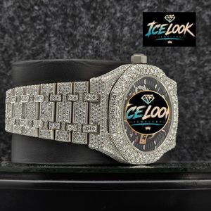 Reloj de Lujo ICE LOOK para Hombre, Acero Inoxidable, Caja Poligonal de 43 mm, Cristal de Zafiro, Cuarzo Analógico, Diseño de Joyería con Aspecto de Hielo - Product Image 4