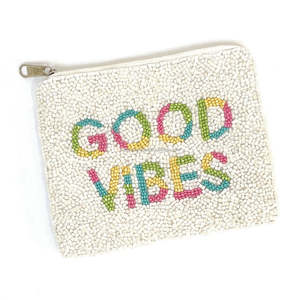Monedero de cuentas Boutique Good Vibes, hecho a mano con cuentas de semillas y lentejuelas, tipo clutch, bolsa de regalo motivacional, venta al por mayor, arte de PR - Product Image 1