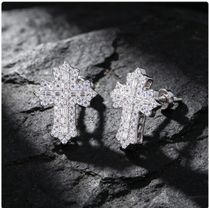 Moissanite Diamond Cross <b>Stud</b> Earrings 925 <b>Sterling</b> <b>Silver</b> Christian Religious Jewelry - Product Image 5