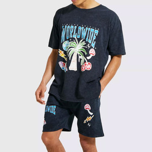 Conjunto de Camiseta Blanca de Manga Corta con Cuello Redondo y Pantalones Cortos para Hombre, Corte Holgado, Deportivo, Transpirable, 100% Algodón, Estampado con Personajes, Secado Rápido, Tejido de Punto - Product Image 5