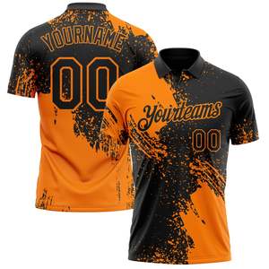 Yourteams Custom Sublimated <b>Baseball</b> Polo Shirt Men's Moisture Wicking Short Sleeve Performance Wear Orange Black Design - Product Image 2