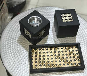 Indio hecho a mano mejor mimbre ratán bandeja de madera incienso Bakhoor Madkhan caja conjunto fresa perfumada religiosa United Trade World - Product Image 2