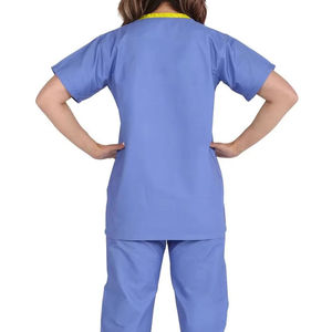 Women Blue <b>Scrub</b> <b>Tops</b> With Yellow Trim Hospital Uniforms Cotton Polyester Woven Fabric Professional Design - Product Image 3