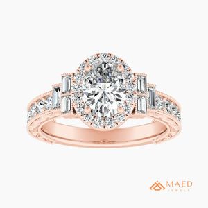 Anillo de Compromiso de Oro Rosa con Tres Piedras de Corte Ovalado para Mujer, Regalo de Boda y Aniversario - Product Image 1