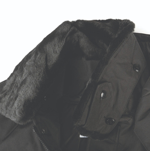 Black Winter <b>Jacket</b> with Faux Fur Collar and Hooded Design - Product Image 3
