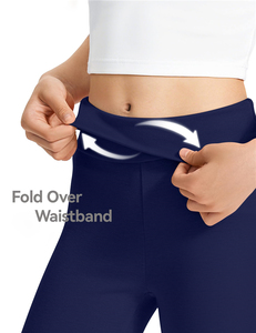 Leggings acampanados azul marino para niñas, cintura plegable, ajuste elástico, pantalones de campana para uniforme escolar - Product Image 3