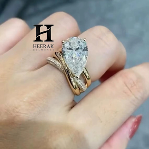 High-End 5ct Pear Cut <b>Statement</b> <b>Ring</b> for Women 18K Gold Plated Multi-Layer Cross Band Wedding <b>Ring</b> Luxury Architectural Diamond - Product Image 2
