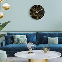 Jam Dinding Dekorasi Dapur Modern Bertekstur Resin Desain Mid Century Modern dengan Jarum Emas, Tanpa Suara, Baterai, Ukuran Besar