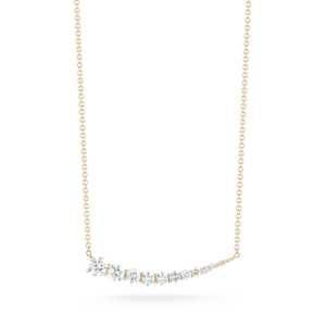 Collier barre ondulée en or 14K avec diamant de laboratoire taille ronde, serti à griffes, 18 pouces, design minimaliste à ondes courbes dégradées, certifié IGI, vente en gros B2B - Product Image 1