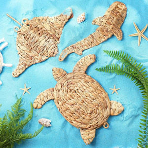 Handwoven Rattan Sea Turtle Stingray Shark Wall Sculpture Coastal Nautical Home Decor Multi-piece Set Living Room Art - Product Image 1