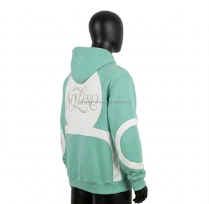 Sudadera con capucha unisex verde menta con cremallera, estilo universitario, bordado 3D, de algodón polar, hombros caídos, tendencia 2026 - Product Image 6