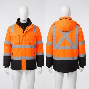 Veste à capuche robuste en toile de laine et viscose 300 GSM, imperméable et respirante, bleu marine, avec panneaux réfléchissants sur la poitrine et les manches - Product Image 1