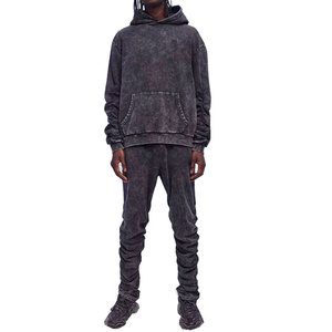 OEM Unisex Custom Loose Fit Solid Acid Wash Hooded Velvet Lightweight Tracksuits Latest Winter Fashion Casual Sport Training - Product Image 1