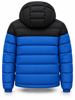 Veste d'hiver à capuche pour homme, color-block noir et bleu, rembourrage en polyester, imperméable, séchage rapide, coupe-vent, fermeture éclair