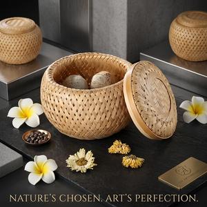 Handmade Bamboo Storage Basket with Lid Double Layer Woven Bamboo Tea <b>Box</b> Natural Rustic Home Organizer Decorative Storage OEM - Product Image 6