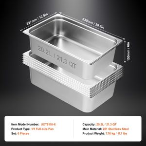 Set di 6 Vasche Professionali in Acciaio Inox da 0,8 mm di Spessore, Profondità 6 Pollici, per Riscaldamento e Mantenimento Cibi nei Ristoranti, Misura Standard, Antiaderenti - Product Image 4