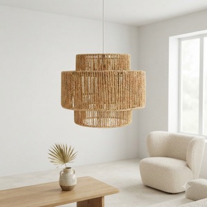 Hot Trend Coiled Seagrass Lampshade Modern European Handwoven Pendant Hanging Light Eco-Friendly Colorful <b>Wicker</b> Chandelier - Product Image 1