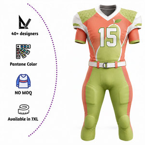Ensemble Maillot et Pantalon de Football Américain Personnalisé par Sublimation pour Homme – Col en V, Orange et Vert, Anti-humidité, Coupe Ajustée, Manches Courtes - Product Image 2