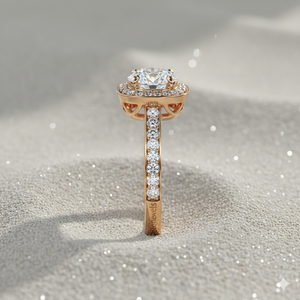 Anillo de Compromiso con Corte Diamante y Halo, Estilo Vintage, Chapado en Oro Certificado - Product Image 1