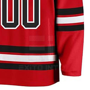 Camiseta de Hockey sobre Hielo Personalizada Roja y Negra, Nombre y Número Impresos por Transferencia Térmica, 100% Poliéster, Uniforme de Equipo al por Mayor OEM, Manga Larga Juvenil - Product Image 5