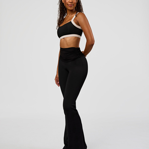 Women's Black Sports <b>Bra</b> With White Trim High Waist Flared Leggings Set Yoga Fitness Workout Outfit - Product Image 3