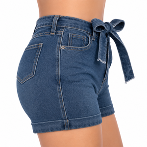 Women <b>Denim</b> Short Premium Cotton <b>Stretch</b> High Waist Mid Rise Relaxed Fit Casual Summer Fashion Custom OEM ODM Manufacturer Short - Product Image 3