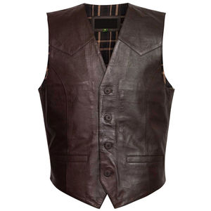 Gilet en cuir véritable pour homme, style motard, sans col, couleur unie, fermeture à ceinture, vêtement d'extérieur pour l'automne, sur mesure - Product Image 3