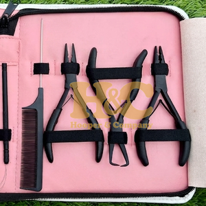 Top Quality Hair Extension Tool <b>Kit</b> Tape Plier Sustainable Loop Hair Clip <b>Beads</b> Comb Hair <b>Kit</b> Black Hair Extension <b>Kit</b> pink Case - Product Image 4