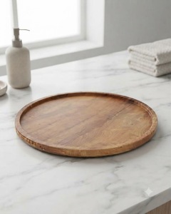 Modern Round Wooden Polished Solid Pattern <b>Dinner</b> Plate Serving <b>Tray</b> for Party Use in Restaurant and Household - Product Image 3