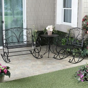 Traditional Heavy Duty Wrought Iron Patio <b>Dining</b> <b>Set</b> Weather Resistant Rocking Outdoor Garden Furniture <b>Table</b> Chairs 3-<b>Seater</b> - Product Image 2