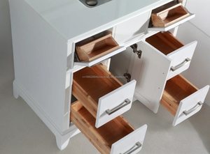 36 Inch Modern Solid Wood Plywood Floor Mounted Vanity Combo <b>Bathroom</b> Cabinet <b>Mirror</b> Countertop Included White/Natural Finish - Product Image 5