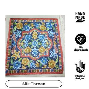 Colorful Floral Design Kashmiri Cotton Cushion <b>Cover</b> 16" Aari Hand Embroidery Pillow <b>Cover</b> Eco Friendly Sustainable Zip Closure - Product Image 2
