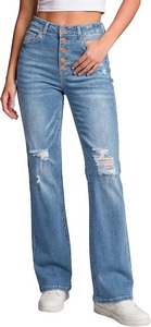 Women's <b>Boot</b> Cut Jeans with <b>Boots</b> Heels & Sneakers-Vintage Style Knee-Length Regular Fit Cotton Denim Outfit - Product Image 5