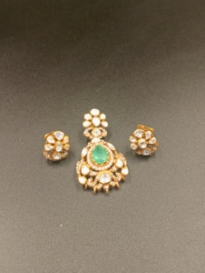 Amaira Jewels Gold Plated <b>Emerald</b> Cut Statement <b>Pendant</b> Necklace Matching Earrings Set Women's Wedding Ethnic Style Engagement - Product Image 1
