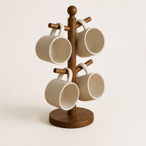 Premium Solid Wooden Mug Holder <b>Tree</b> <b>Stand</b> With 4 Hooks Eco-Friendly Coffee Cup Organizer Rack For Kitchen Countertop & Coffee - Product Image 1