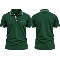 Kaos Polo Golf Pria Bordir Kustom Hijau Lengan Pendek, Kaos Polo Performa Bernapas, Kerah & Manset Bergaris