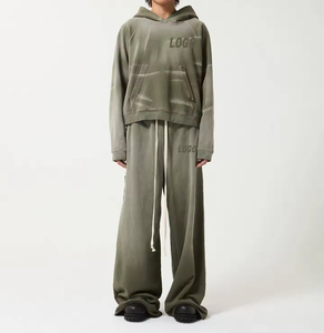 Chándal de invierno para hombre con capucha, estampado con lavado ácido, fabricado profesionalmente, transpirable, 100% algodón, ligero, tallas grandes, color liso, ¡Oferta! - Product Image 1