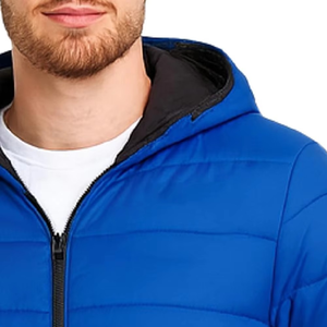Latest Design <b>Men</b> <b>Blue</b> Hooded Puffer Jacket Windproof Winter Casual Zipper Front Solid Color Lightweight Insulated Outerwear - Product Image 3