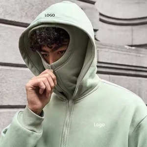 Sudadera con capucha extragrande para hombre, 100% algodón de alto gramaje, transpirable, con logotipo personalizado, cremallera completa, diseño de máscara de esquí y hombros descubiertos, al por mayor - Product Image 3