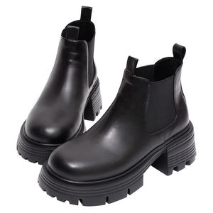 Botines de Plataforma Negros para Mujer, Tacón Grueso de 6.5 cm, Resistentes al Agua, de Piel Sintética Elástica, Venta al Por Mayor - Product Image 3