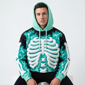 Sudadera con Capucha Gótica para Hombre Dumela, Diseño de Esqueleto con Estampado Puff, Corte Holgado, Patrón de Camuflaje, Ropa de Otoño - Product Image 5