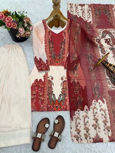 PinkCityBlocks - Salwar Kameez Tradicional Indio-Pakistaní de Tela Faux Georgette, Diseño a Mano, Elástico y Holgado para Bodas - Product Image 3