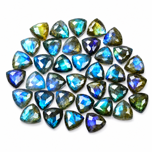 Natural Labradorite Blue Flash Trillion Shape Faceted Cabochon Pair Loose Stone for Jewelry - Product Image 1
