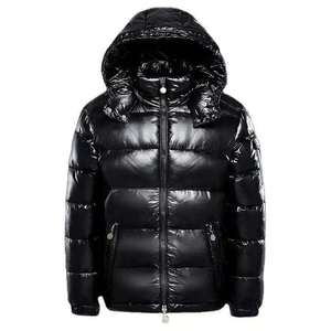Doudoune matelassée brillante noire pour homme, manteau matelassé à bulles, collection hiver 2026, vente en gros, style décontracté tricoté - Product Image 5
