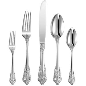 Ensemble de couverts en acier inoxydable argenté, finition miroir, luxe, couteau, fourchette, cuillère, vaisselle classique pour mariage, hôtel, restaurant - Product Image 1