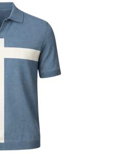 เสื้อโปโลถักลายขวางสีน้ำเงินขาวแบบกำหนดเองสำหรับผู้ชาย แขนสั้น ชายเสื้อแบบริบ ทรงเข้ารูป สวมใส่สบาย ผลิตจากผ้าฝ้ายผสม - Product Image 3