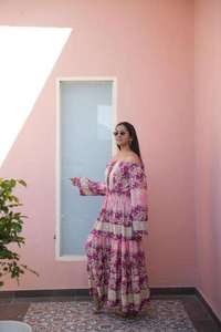 Bohemian Full Sleeve Off shoulder Floral Floor-Length Natural Waist Eco-Friendly Cotton Summer Holiday Dress for Women - Product Image 5